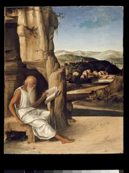 Der heilige Hieronymus liest in einer Landschaft